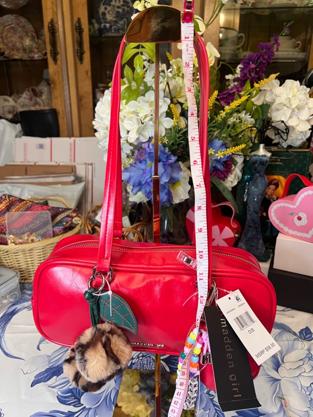 ❤️Price Drop❤️Madden Girl Red Shoulder Bag with Charm Accents - Picture 11 of 12